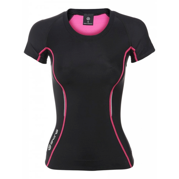 Skins Womens A400 Compression Short Sleeve Top (Black/Silver)